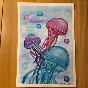 Handmade watercolor original painting jellyfish 8.25x5.5"